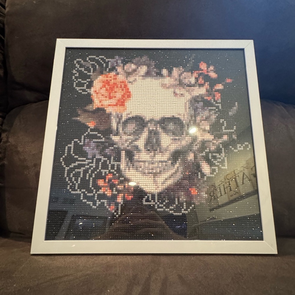 Framed Skull Art with Floral Design